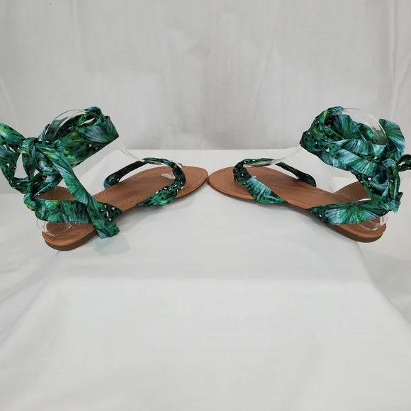 NWOB Thalia Sodi Womens Floral Joleyn Ribbon Tie Sandal Green Tropical Sz 7M - Picture 8 of 12